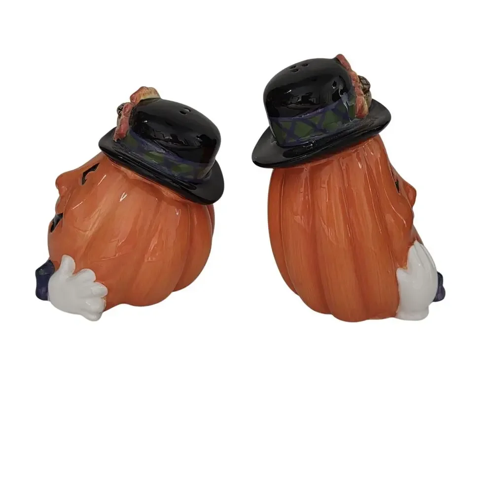 Vintage 2000 Fitz & Floyd Derby Pumpkins Salt & Pepper Shakers with Box